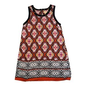 Takara Sleeveless Shift Dress Size Medium Multicolor Geometric Boho Tribal Print